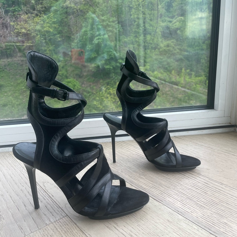 Balenciaga black cutout gladiator heels - leather platform pumps size 39.5 sexy